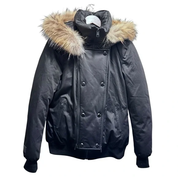 Soia & Kyo Yohann Down Insulated Bomber Black Real Fur Size Large - Picture 4 of 16